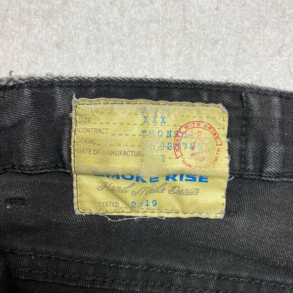 Smoke Rise Jeans Men's 36 x 32 Black Distressed Destroyed Rip Skinny Stretch - Picture 3 of 8